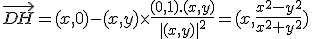 \vec{DH} = (x,0)-(x,y)\times  \frac{(0,1).(x,y)}{\|(x,y)\|^2} = (x,\frac{x^2-y^2}{x^2+y^2})